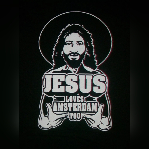 vintage Jesus Loves Amsterdam t-shirt europ pot ganja vacation souvenir - Picture 2 of 6